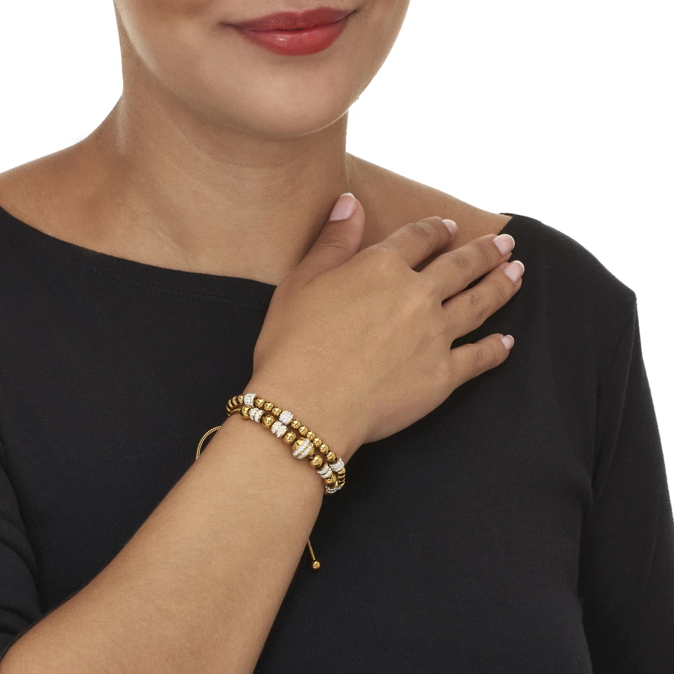 Круглый кристалл золото ионизированный из нержавеющей стали бисером браслет комплект 7 дюймов - Изображение 3 из 4