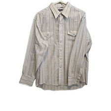 1990s Wrangler Shirt Mens Western Pearl Snap Button Up Long Stripe 17 1/2 - 36