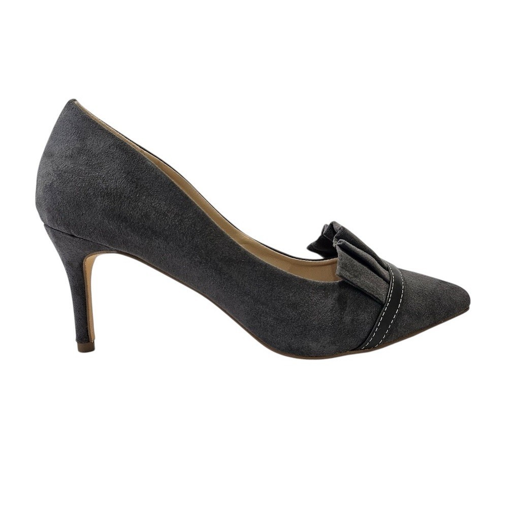 Journee Collection 7M Womens Gray Pointed Toe Bow Stiletto Pump Heels