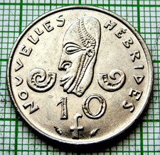 NEW HEBRIDES 1977 10 FRANCS, Marianne s head & TRIBAL MASK, NICKEL UNC