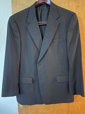 Hart Schaffner Marx Suit-Men's 46R-Made in USA-Black-Stripes Gray