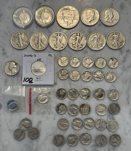 $10 Face Value 90% Silver Proof, Peace, Mercury Dime, Franklin, and More