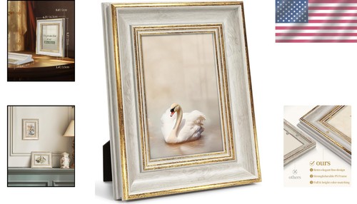 4x6 Distressed Gold & White Frame - Showcase Your Cherished Moments Beautifully - Picture 2 of 11
