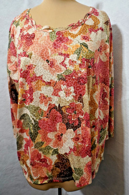 Alfred Dunner Woman  Sedona Sky Watercolor Floral Burnout Top Sz 3X NWT