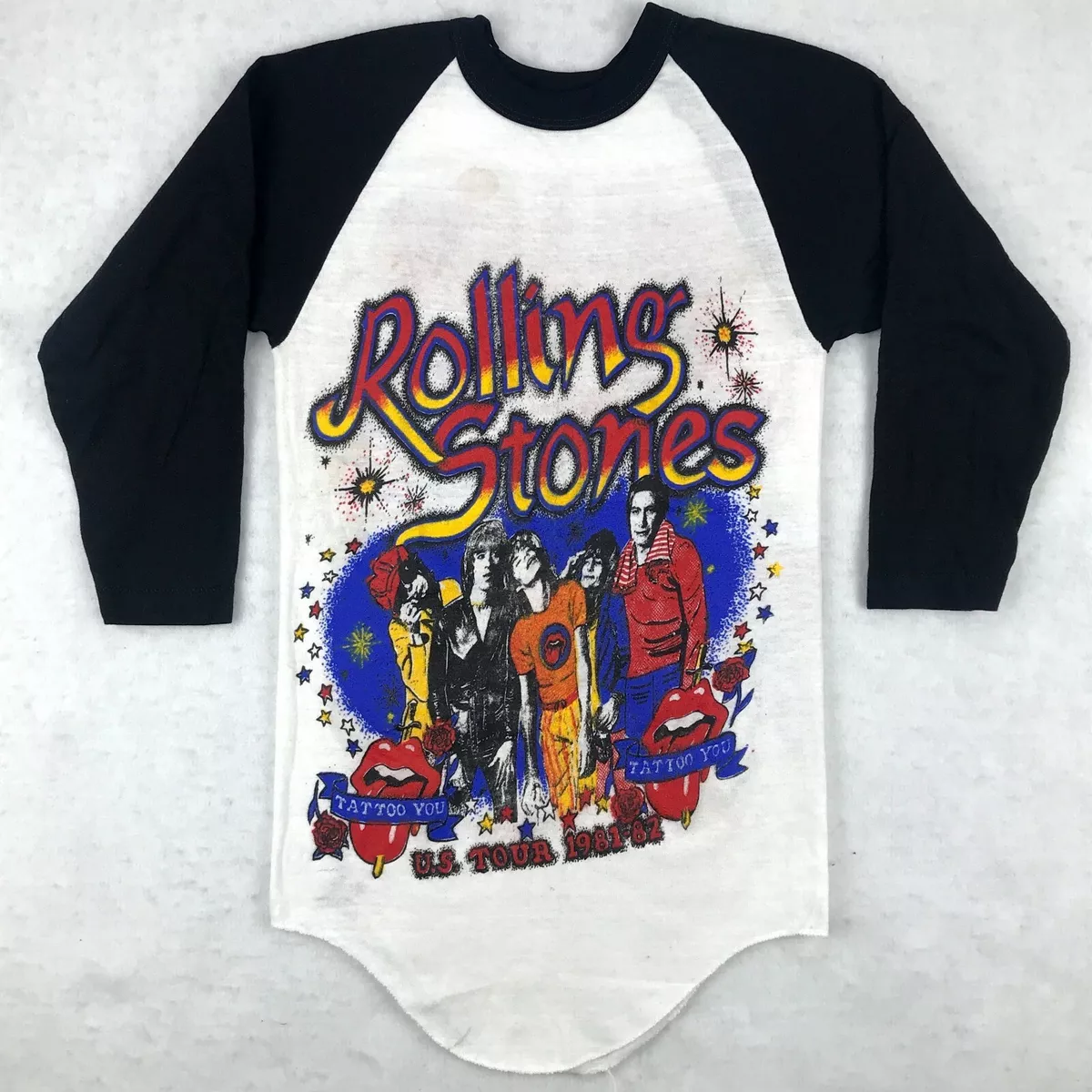vintage 80s THE ROLLING STONES CONCERT JERSEY T-Shirt XXS raglan rock tour