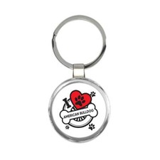 American Bulldog: Gift Round Keychain Dog Breed Pet I Love My Cute Puppy Dogs