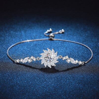 Certified 1CT Moissanite Sunflower Bracelet 925 Sterling Silver Women Color D