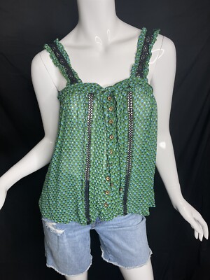 Anthropologie Sz 4 Bardot Printed Crochet Lace Tank Top Button Down Festival