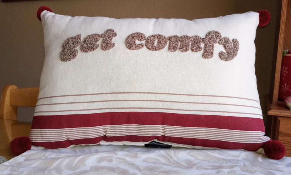 Cuddl Duds GET COMFY Red Tan Decorative Decor Lumbar Throw Bed Pillow 12x18 in - Image 3 of 4