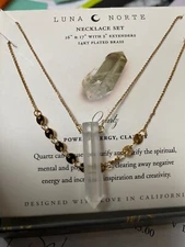 2 PC LUNA NORTE MOON GOLD PLATED Quartz and gold discs NECKLACES