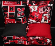 8 All Weather made w NEBRASKA CORNHUSKERS Fabric Cornhole Bean Bags