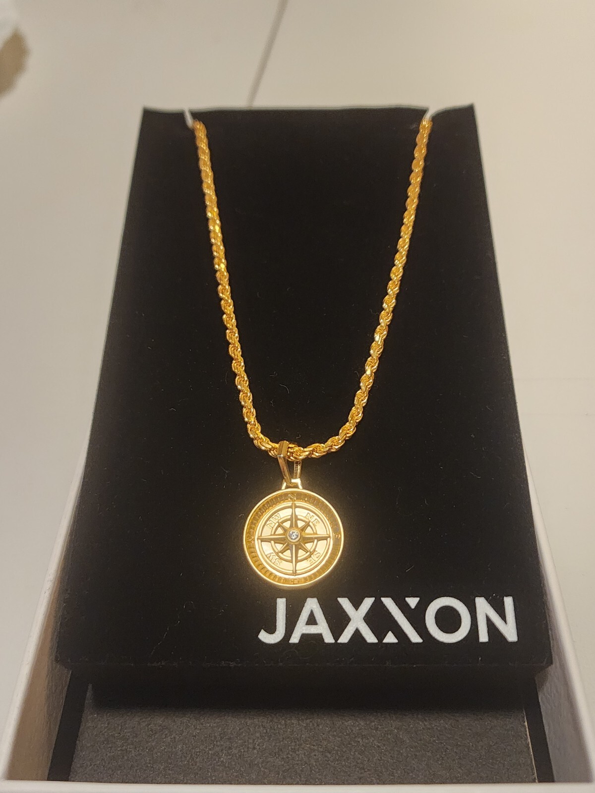 Jaxxon Chain & Compass Pendant Necklace 14K GOLD OVER STERLING SILVER