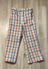 Sears Toughskins Blue, Beige  Orange Plaid Bell Bottoms Size 6