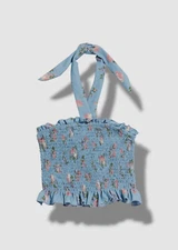 $76 FBZ Kids Girl's Blue Linen Blend Smocked Ruffle Trim Tank Top Size M