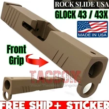 ROCK SLIDE USA RS1S9 Slide for GL0CK 43 43X FDE TAN - Front Grip STAINLESS STEEL