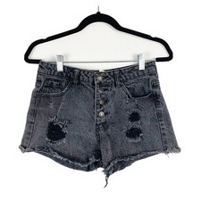 Forever 21 Women  s Black Denim Distressed Cut Off Jean Shorts Size Raw Hem Sz 25