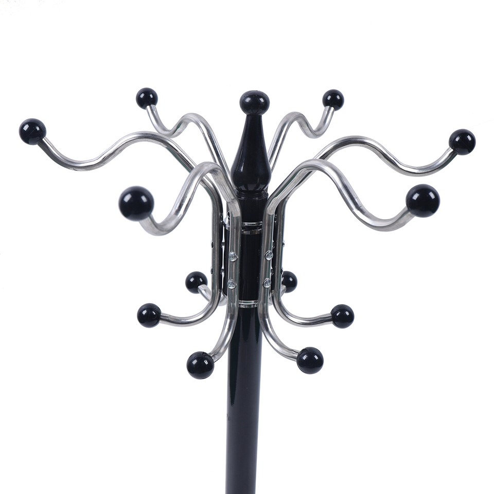 16Hook Metal Coat Rack Hat Stand Tree Clothes Hanger Umbrella Holder