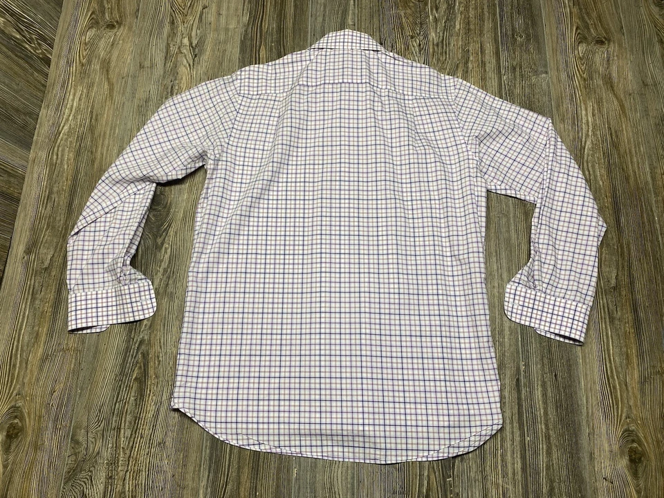 Camisa de vestir Hickey Freeman para hombre 100 % algodón púrpura/blanco a cuadros • Talla mediana Foto 2 de 4