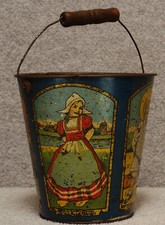 T Bro's Children of the World Tin Sand Pail ca. 1900 Antique American USA