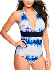 Fig Leaves Women’s size14 Tie Dyed Layla Halter Tummy Control One Piece Swimsuit