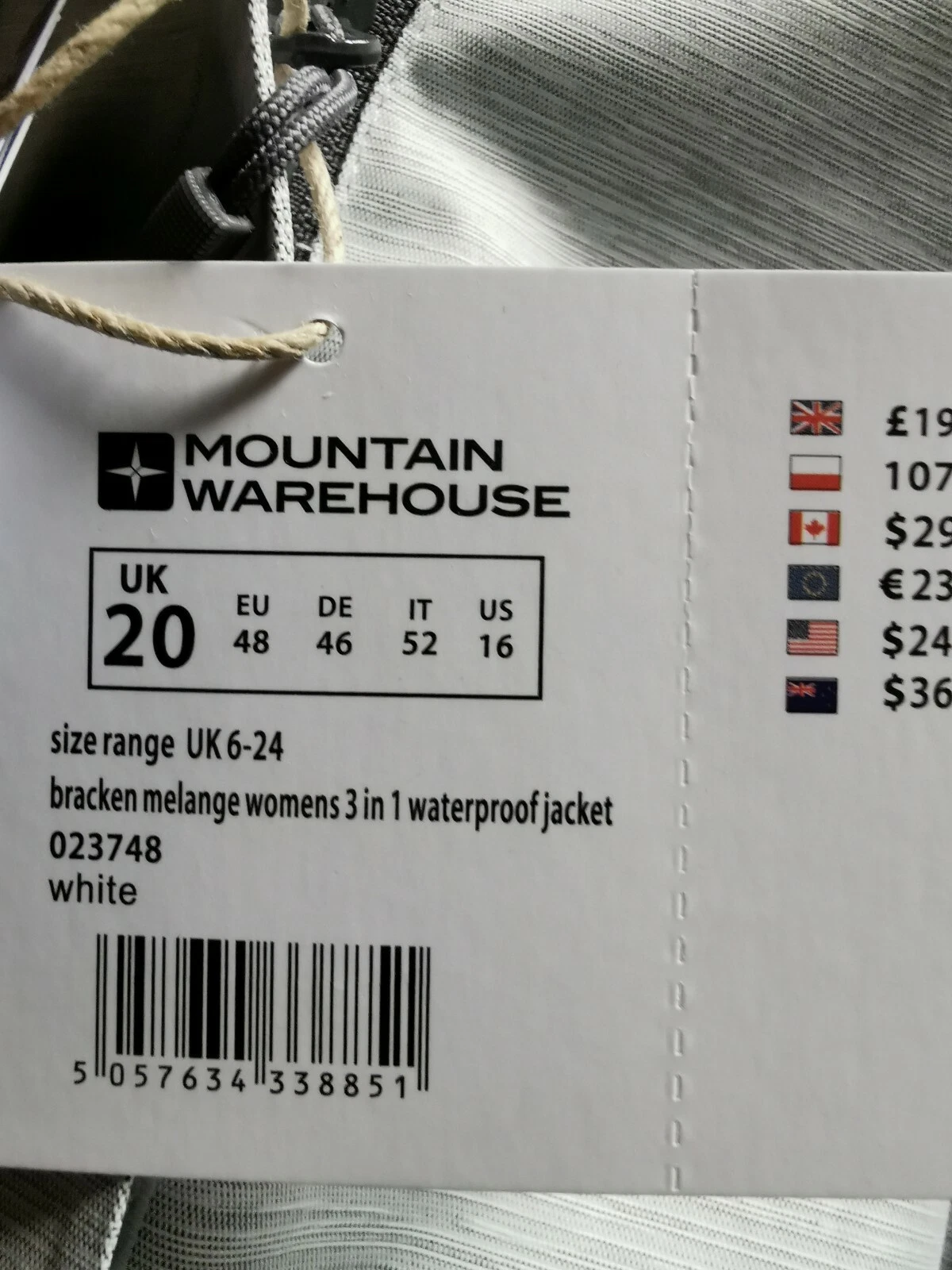mountain warehouse jacket xl, un-used item BNWT.