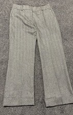 Ann Taylor Petite Sz 8P Margo Wool Blend Pants Wide Leg Trouser Gray Herringbone