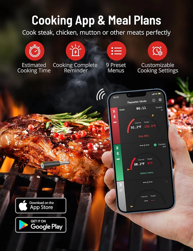 Smart Meat Thermometer,  Wireless Food Thermometer Bluetooth with Smart Alert, 2
