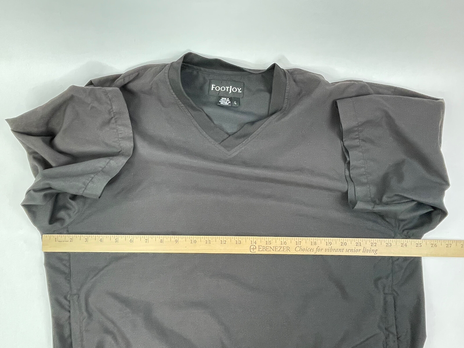 Footjoy Windshirt Shirt Mens Large Black V-Neck Pullover Golf 3/4 Sleeve