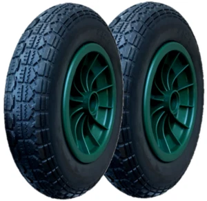pack of 2 green 14" puncture proof  solid 3.50-8 wheelbarrow wheel 1/2"  bore