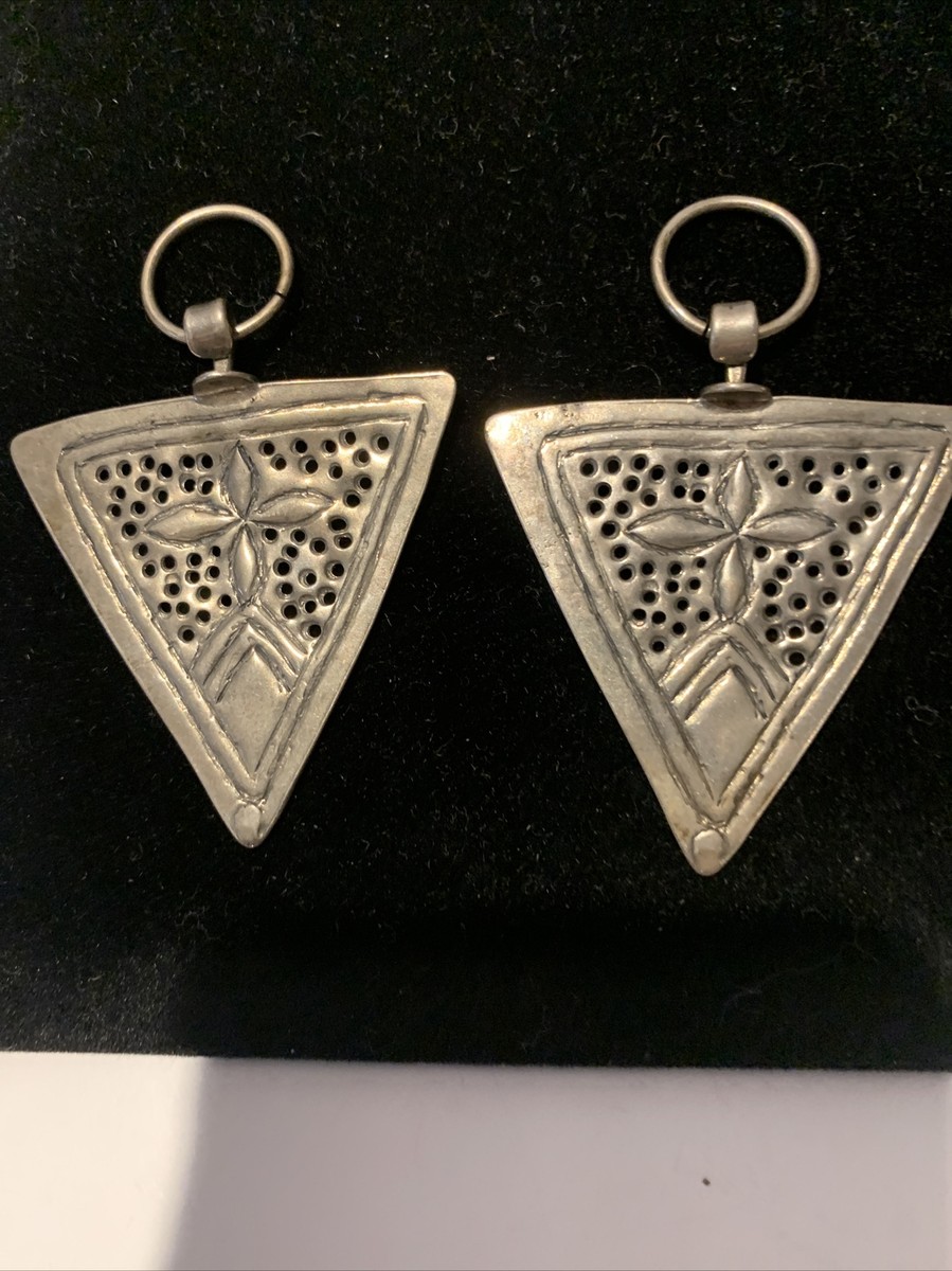 ANTIQUE STERLING SILVER 925 SIGNED CHARMS DROP FOR HOOP EARRINGS  2.5" X 2"