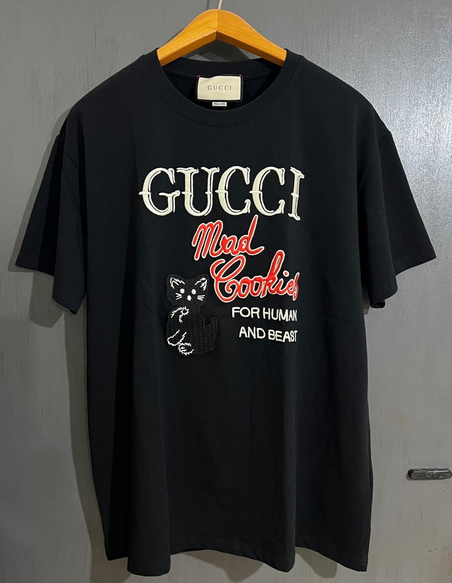 Gucci T-shirt Black Embroidered Cat Mad Cookies Size M | eBay