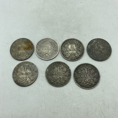 Lot GERMAN 7x 1 MARK 1874 - 1915 90% Silver EMPIRE WW1 NICE Old Coin History 11