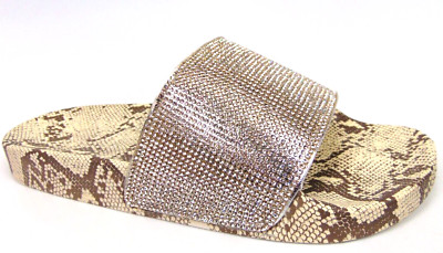 Funky Monkey Women's Silver Studded Snake Print Slides Sandals Size 7.0 M, NEW