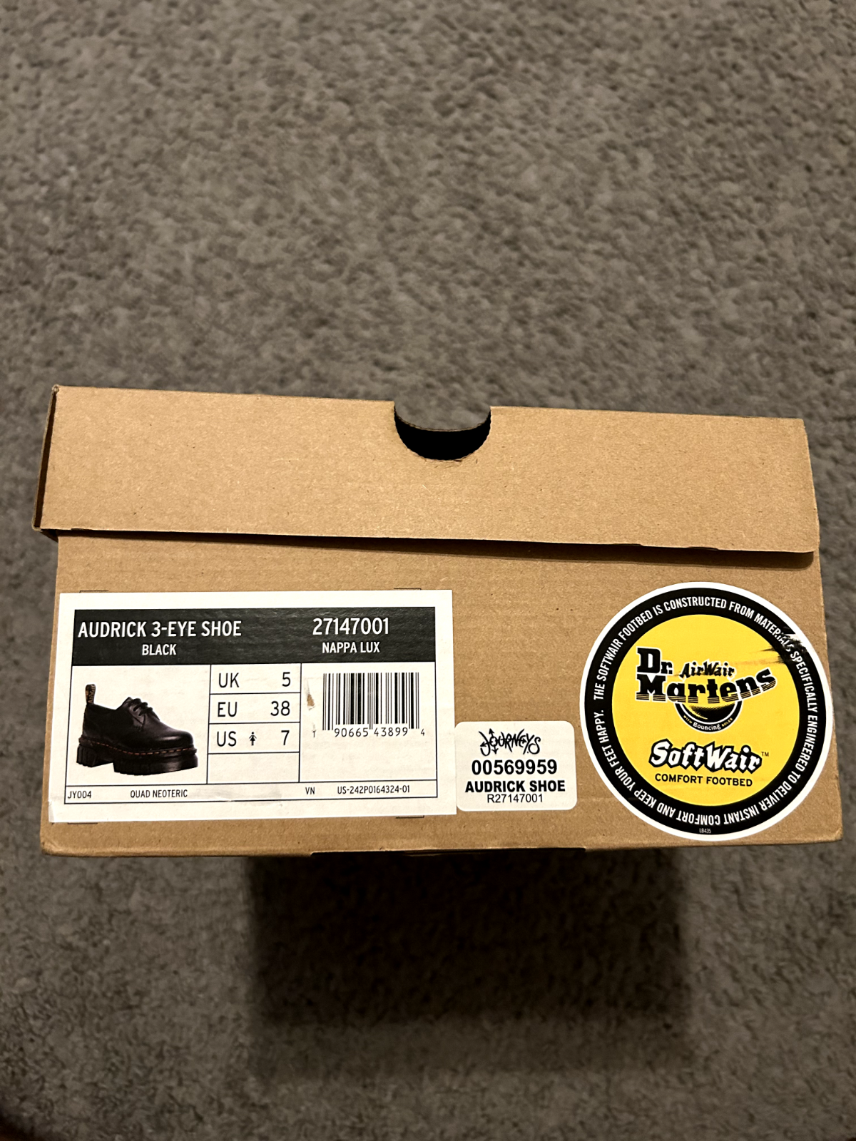 SAOLA DR. MARTENS AUDRICK SCARPE CON 3 OCCHI PLATEAU US 7 NERE GROSSE OXFORDS DERBY