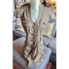NWOT Express Sht-slv Button-up Olive Green Knee-length Dress, Sz 8