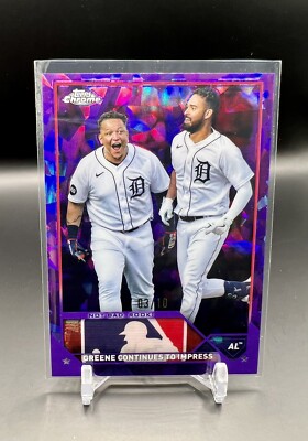 2023 Topps Chrome Sapphire Not Bad, Rook! Riley Greene w Cabrera Purple /10 #210
