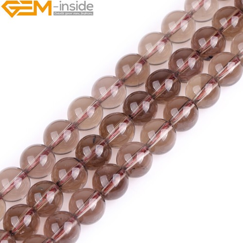 Genuine Round Natural Gemstone Smoky Quartz Beads Jewelry Making 15" Strand - Picture 9 of 49