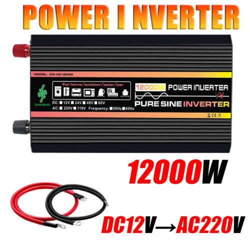 12000W Car Inverter Pure Sine Wave Power Solar Converter DC 12V To AC 220V US