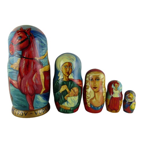 Nesting Dolls 7" 5 Piece, Petrov Vodkin Artist Hand Made Russian Matryoshka