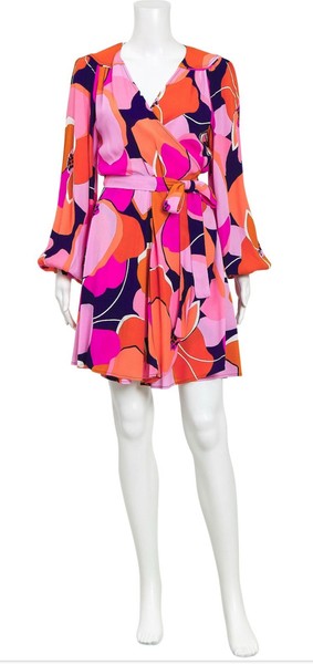 Mister Zimi Wrap Mini Dress Colourful Pink Blue Orange Summer Print Sleeves 12