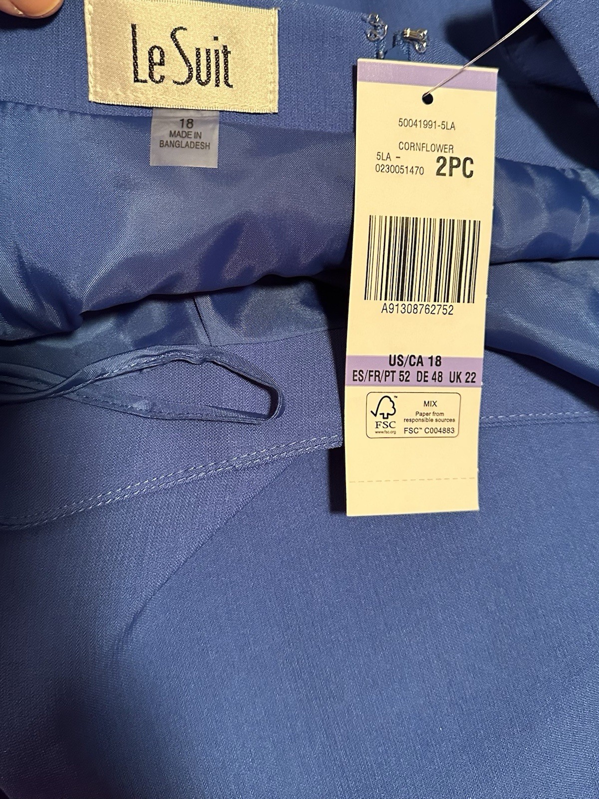 Le Suit Stand-Collar Pencil Skirt Suit Set w/ Blazer Womens 18 Cornflower Blue