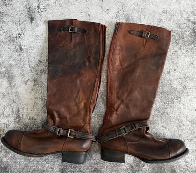 Freebird by Steven Roadey Leather Brown Harness Ankle Boots Moto Women Size 12