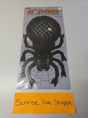 Vintage Eureka Resale Products 15''SPIDER Halloween Black Honeycomb Hanging NEW!