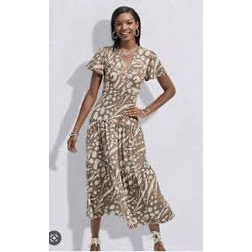 VETEMENTS Abito Cabi Swoon taglia M marrone panna floreale aderente e svasato preppy spiaggia modesto comfort