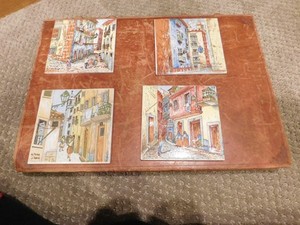 Set of 4 Portugal Tile Alfama Lisboa Antiga Hand painted Ceramic 4.25" x 4.25 "