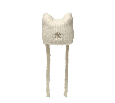 MLB KOREA Meow Earflap Beanie New York Yankees, Cream