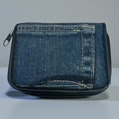 #ad Small Denim Zipper Around Wallet Upcycled Old Jeans Fabric $15.00
