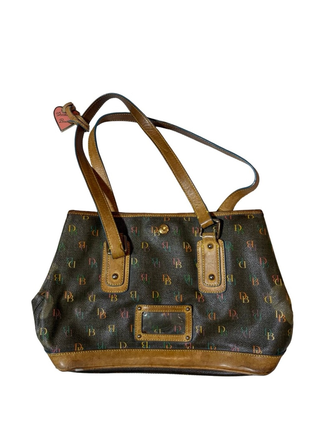 Dooney & Bourke Vintage DB Monogram Tote Bag Brown Rainbow Logo Y2K Purse flaw