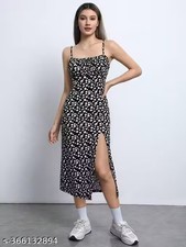 Women White Floral Print Split Front Bodycon Dress | Black Dress for women