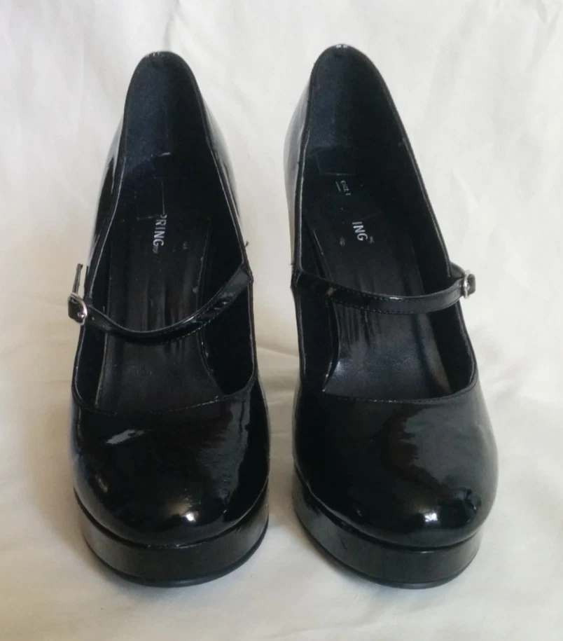 Call It Spring Black Patent Leather Round Toe Stiletto Heels with Strap size 10 - Image 4 of 4